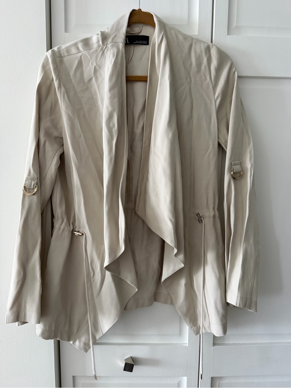 Zara Draped Waterfall Lightweight Trench Jacket in Sand - Size S